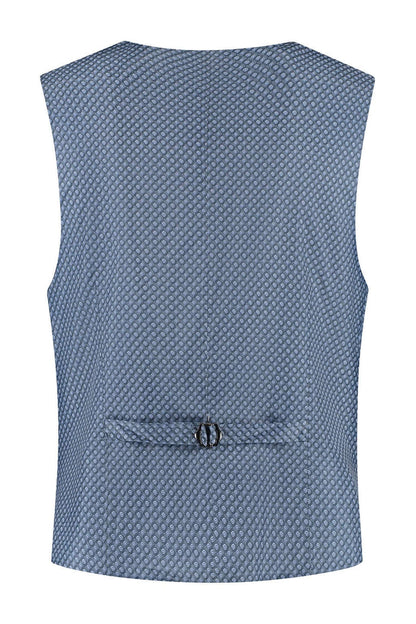 Gilet linnenblend lichtblauw, ademend met knopen aan de achterkant, perfect voor een casual look.