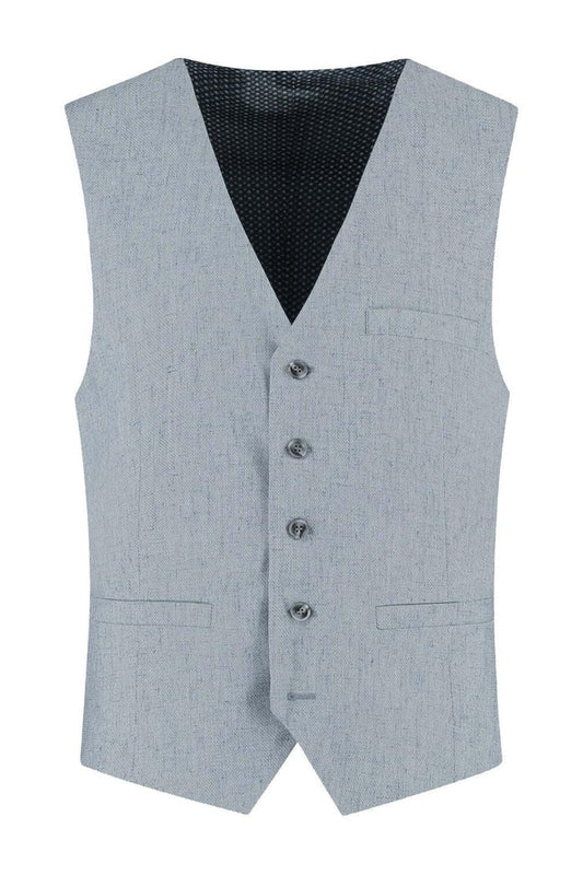 Gilet linnenblend mistgroen, ademend gilet met knopen en discrete zakken voor heren.