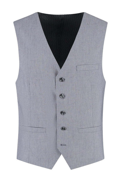 Gilet linnenblend zilvergrijs ademend linnenmix met verstelbare gesp en zakken.