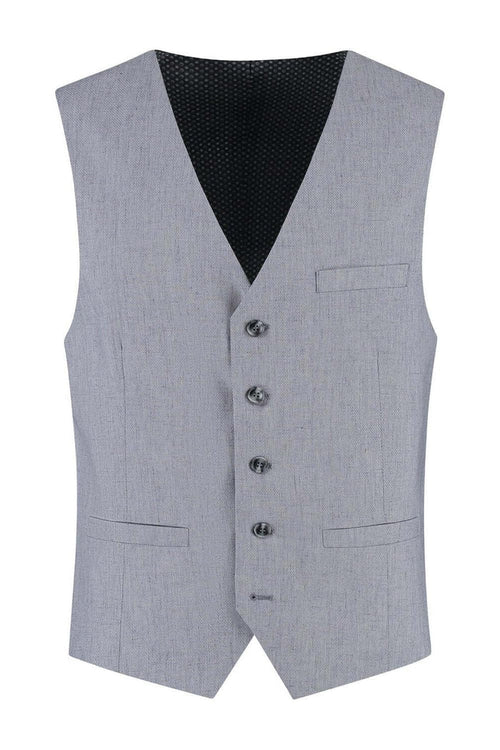 Gilet linnenblend zilvergrijs ademend linnenmix met verstelbare gesp en zakken.