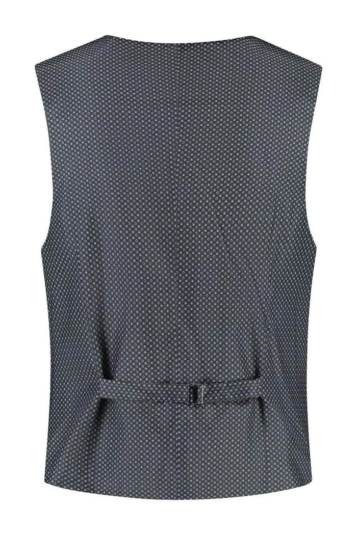Gilet linnenblend zilvergrijs achterkant met verstelbare gesp en zakken, ademend linnenmix.