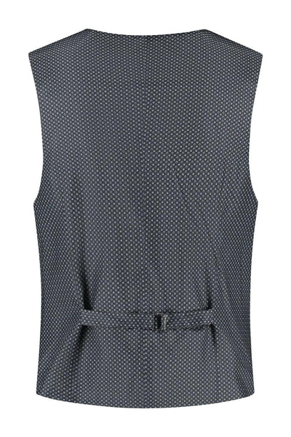 Gilet linnenblend zilvergrijs achterkant met verstelbare gesp en zakken, ademend linnenmix.