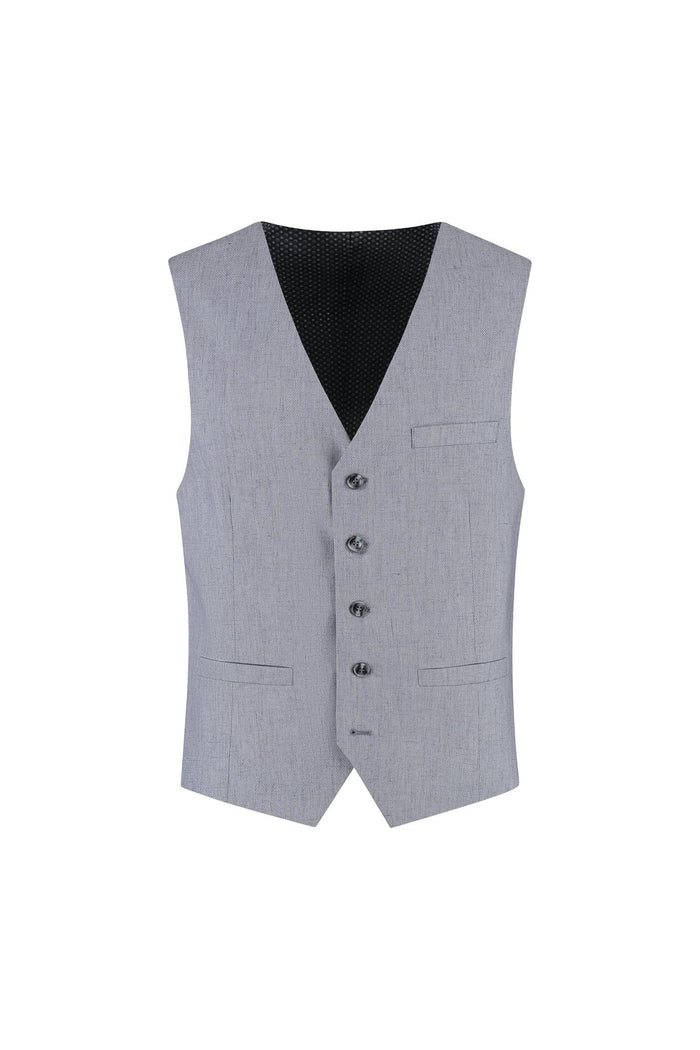 Gilet linnenblend zilvergrijs, ademend linnenmix met verstelbare gesp en zakken, stijlvol en comfortabel.