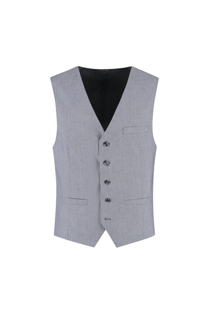 Gilet linnenblend zilvergrijs, ademend linnenmix met verstelbare gesp en zakken, stijlvol en comfortabel.