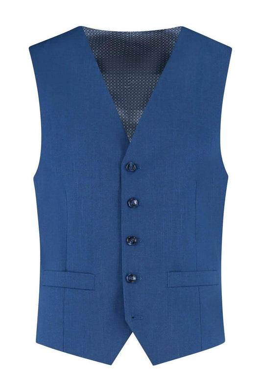 Gilet linnenlook blauw Blauw, stijlvol koninklijk blauw gilet met kreukvrije stof en zakken.