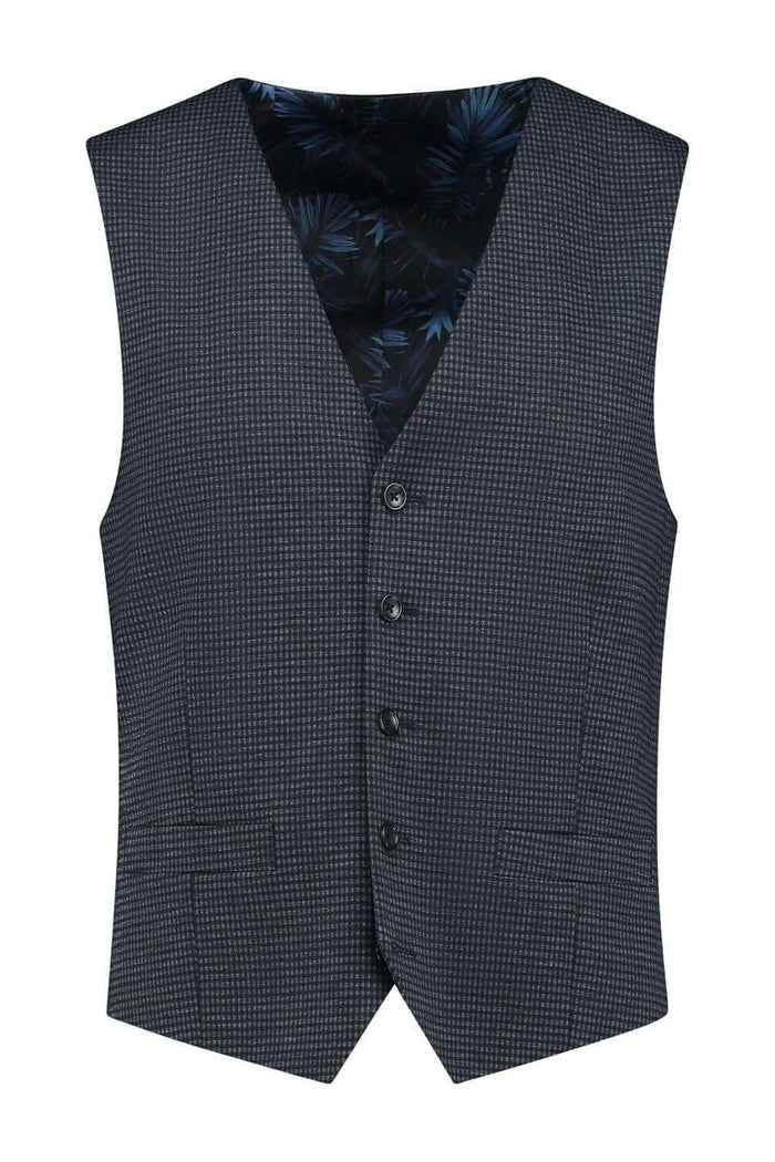 Gilet miniruit blauw-grijs
