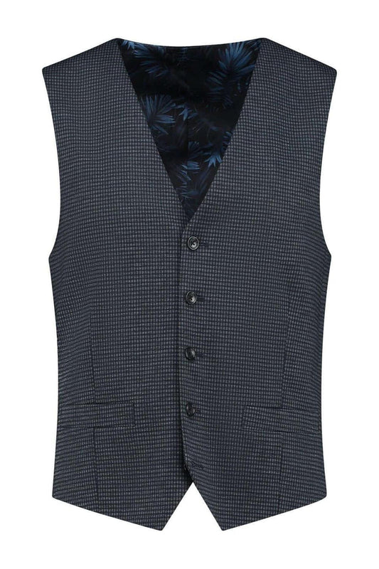 Gilet miniruit blauw-grijs