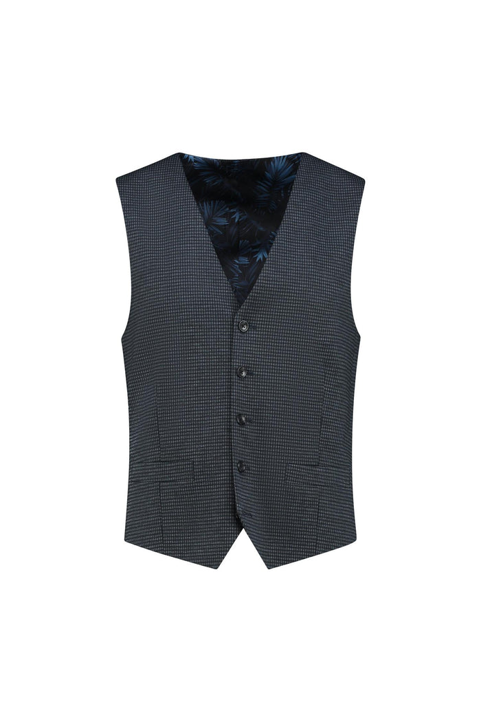 Gilet miniruit blauw-grijs