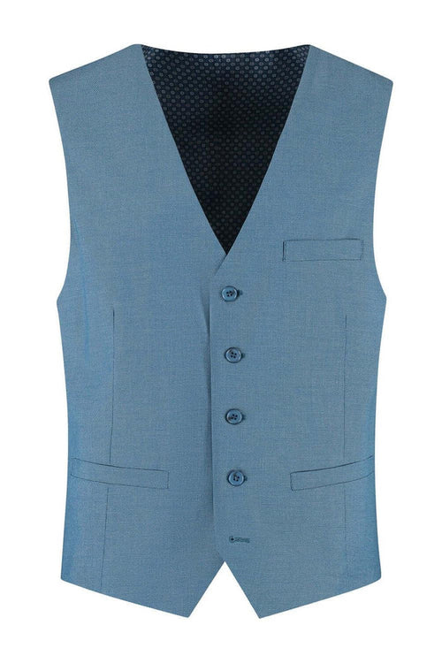 Gilet petrol blauw: petrolblauw gilet met knoopsluiting en functionele zakken.