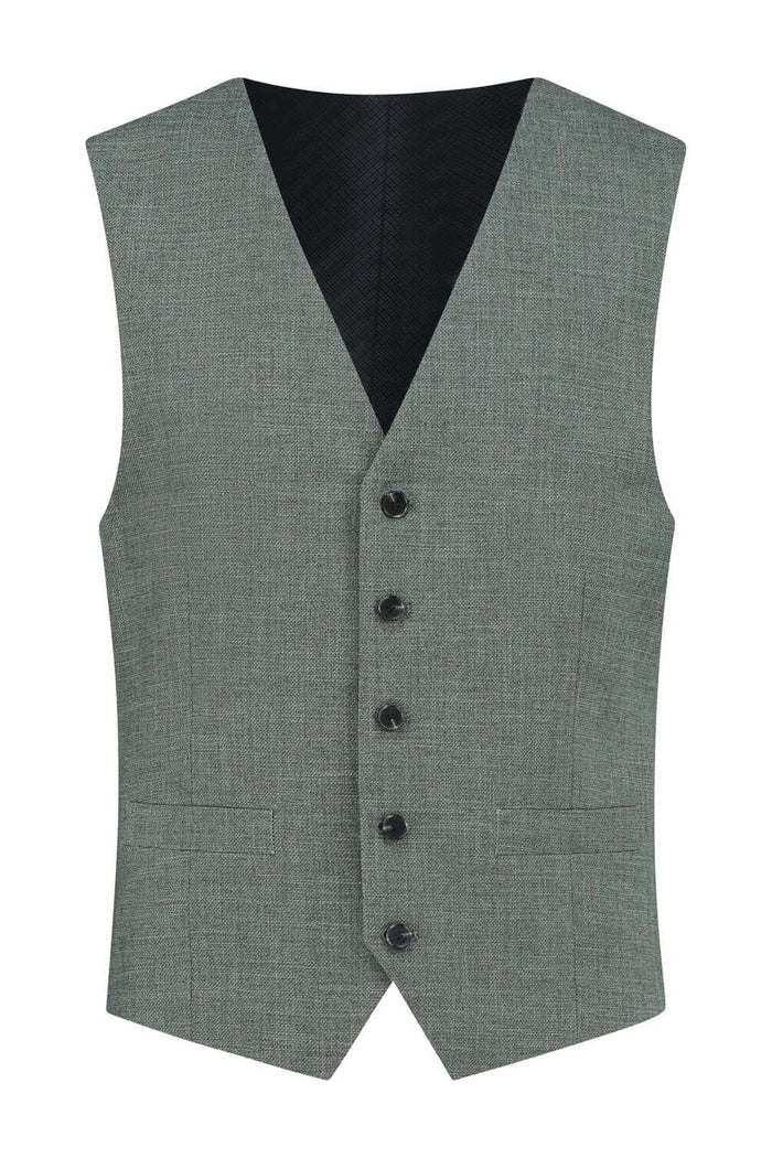 Gilet pine groen met strakke snit, V-hals en fijn geweven structuur, perfect voor formelere gelegenheden.