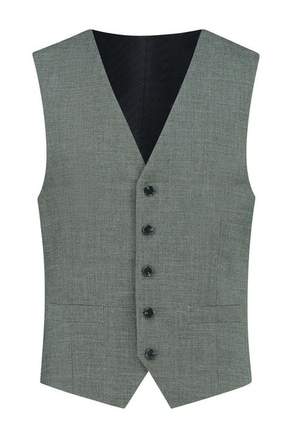 Gilet pine groen met strakke snit, V-hals en fijn geweven structuur, perfect voor formelere gelegenheden.