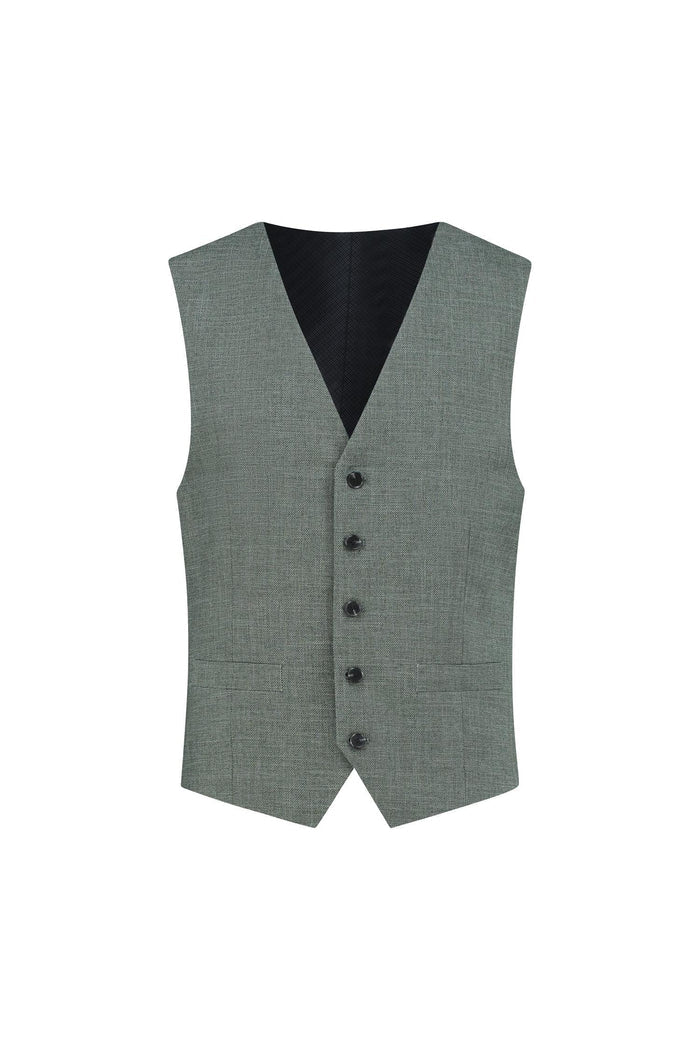 Gilet pine groen, strakke snit gilet met V-hals en fijn geweven structuur.