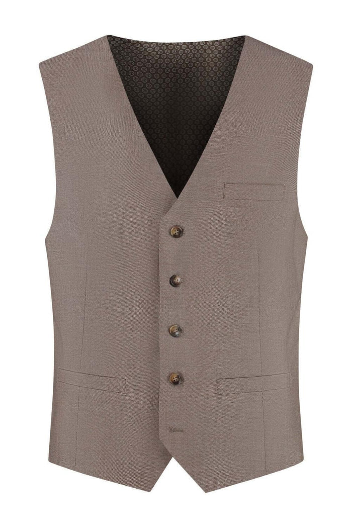 Gilet Pinhead Brown, bruin gilet met verfijnde afwerking en knoopsluiting, stijlvolle mode optie.