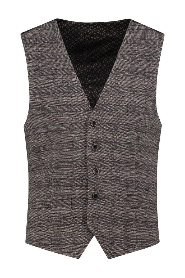 Gilet ruit grijsbruin, modern fit, met stijlvol ruitdessin en kreukbestendige stof.