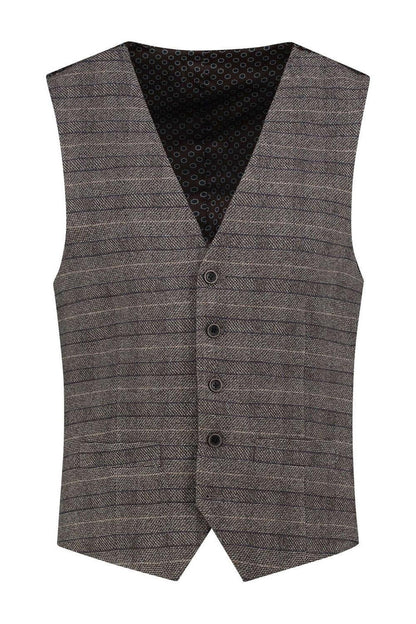 Gilet ruit grijsbruin, modern fit, met stijlvol ruitdessin en kreukbestendige stof.