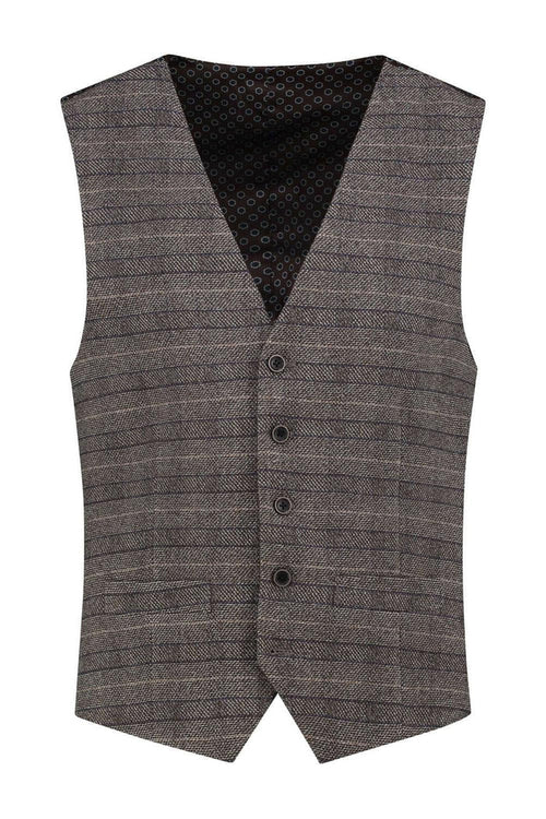 Gilet ruit grijsbruin, modern fit, met stijlvol ruitdessin en kreukbestendige stof.