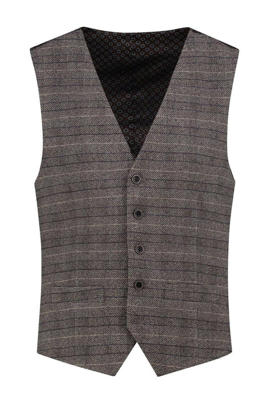 Gilet ruit grijsbruin, modern fit, met stijlvol ruitdessin en kreukbestendige stof.