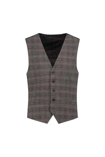 Gilet ruit grijsbruin, stijlvol grijsbruin gilet met ruitdessin, modern fit, kreukt minder.