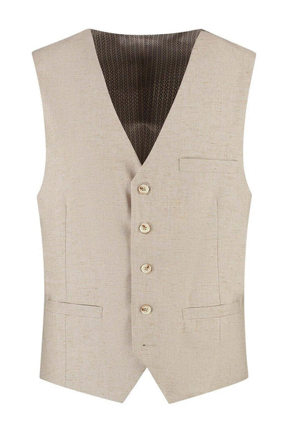 Gilet strandzand, beige gilet met ademende, kreukvrije stof en knopen, stijlvolle kleding voor optimale comfort.