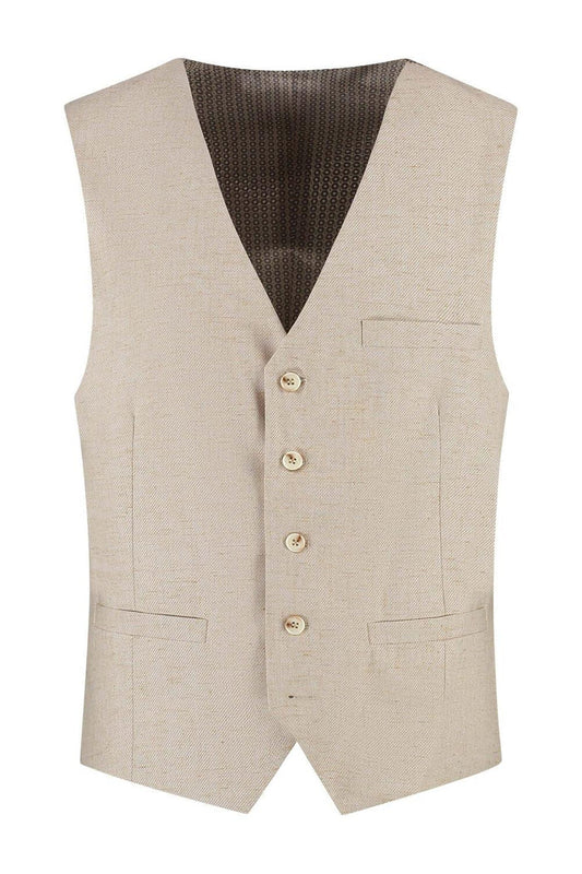 Gilet strandzand, beige gilet met ademende, kreukvrije stof en knopen, stijlvolle kleding voor optimale comfort.