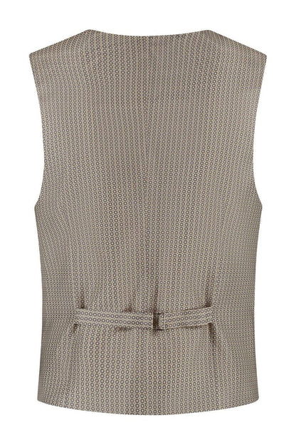 A back view of a beige Gilet strandzand made from breathable, wrinkle-free fabric with a stylish belt detail.
