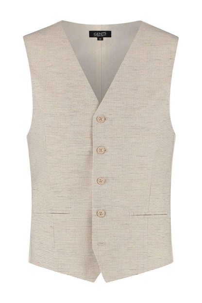 Gilet structuur zand - zandkleurig gilet met structuur in zijde-katoen-linnen mix.