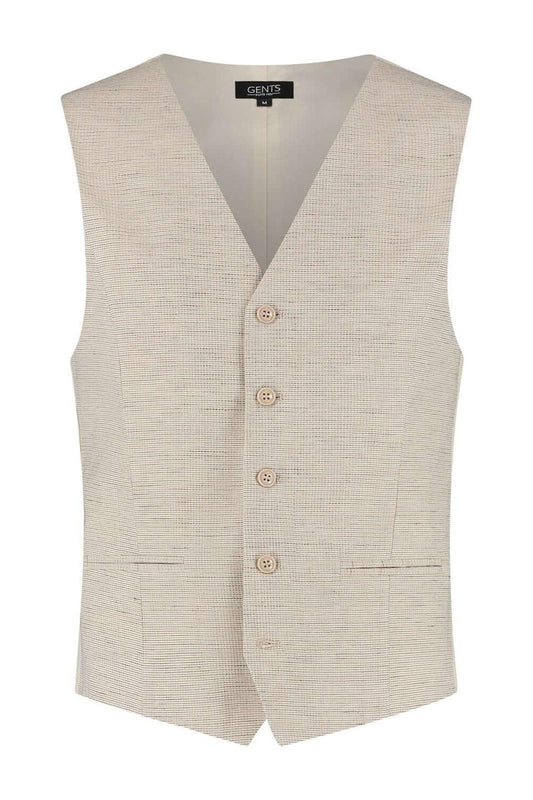 Gilet structuur zand - zandkleurig gilet met structuur in zijde-katoen-linnen mix.