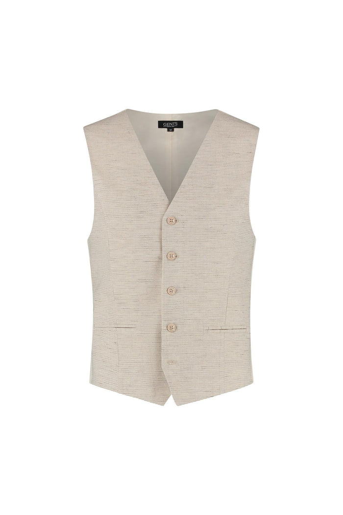 Gilet structuur zand, zandkleurig gilet met structuur in zijde-katoen-linnen mix.