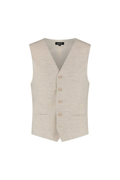 Gilet structuur zand, zandkleurig gilet met structuur in zijde-katoen-linnen mix.