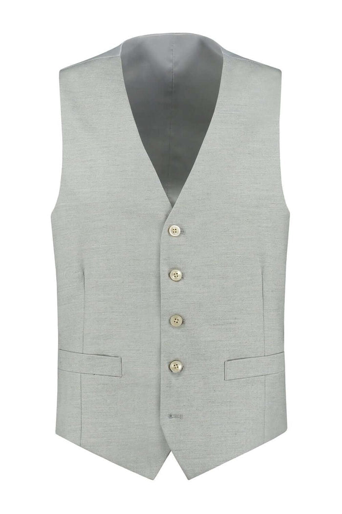 Gilet uni zand MixMatch, zandkleurig gilet met diepe V-hals en vierknoopsluiting.