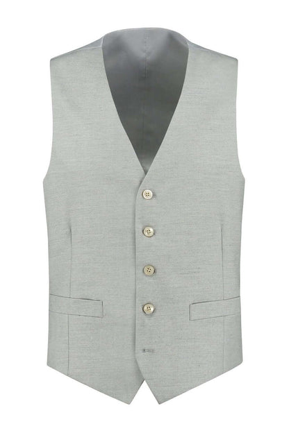 Gilet uni zand MixMatch, zandkleurig gilet met diepe V-hals en vierknoopsluiting.