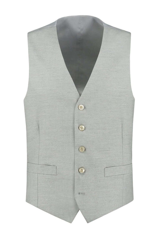 Gilet uni zand MixMatch, zandkleurig gilet met diepe V-hals en vierknoopsluiting.