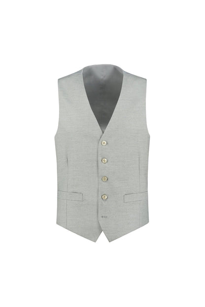 Gilet uni zand MixMatch, zandkleurig gilet met V-hals en vierknoopsluiting.