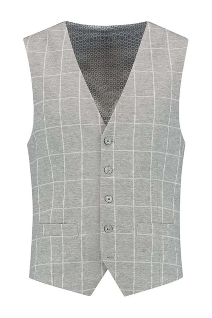 Gilet windowpane grijs, slank gilet met V-hals in grijs windowpane, perfect voor stijlvolle outfits.