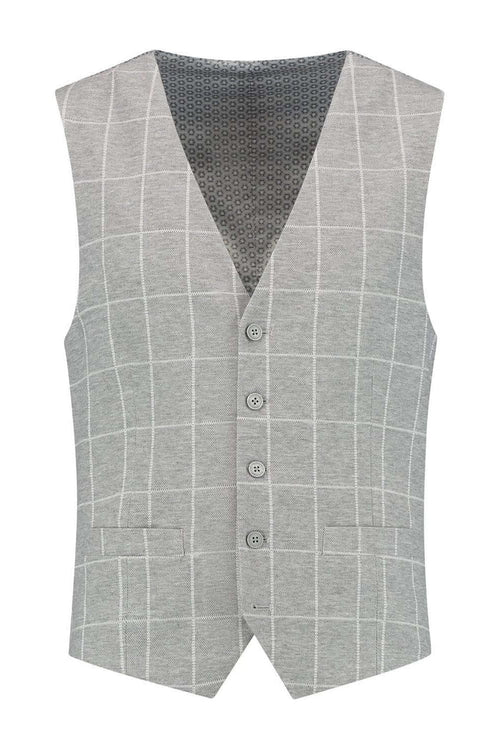 Gilet windowpane grijs, slank gilet met V-hals in grijs windowpane, perfect voor stijlvolle outfits.