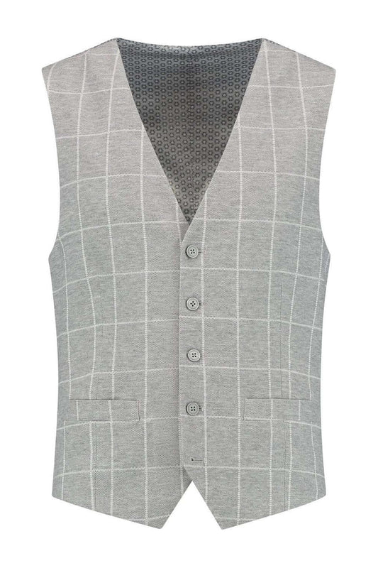 Gilet windowpane grijs, slank gilet met V-hals in grijs windowpane, perfect voor stijlvolle outfits.