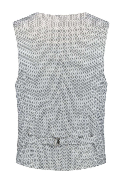 Gilet windowpane grijs achterzijde met slanke pasvorm en V-hals detail.