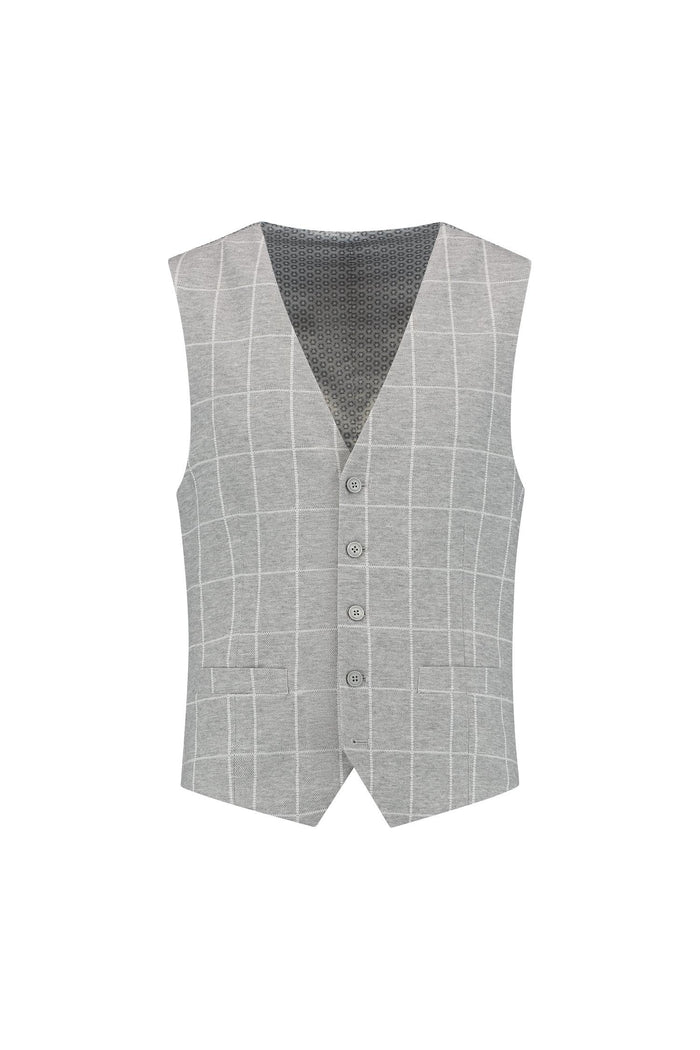 Gilet windowpane grijs, slank gilet met V-hals in grijs windowpane, mode accessoires.