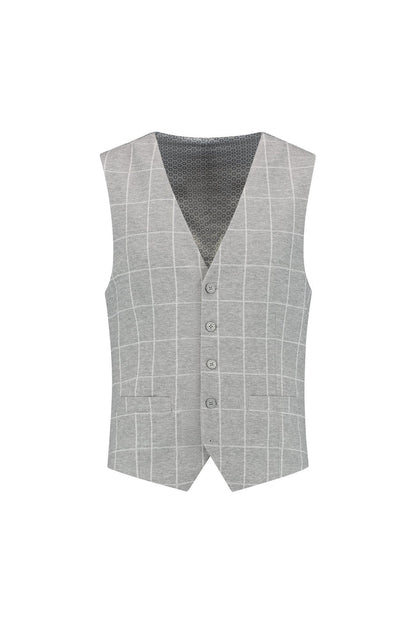 Gilet windowpane grijs, slank gilet met V-hals in grijs windowpane, mode accessoires.