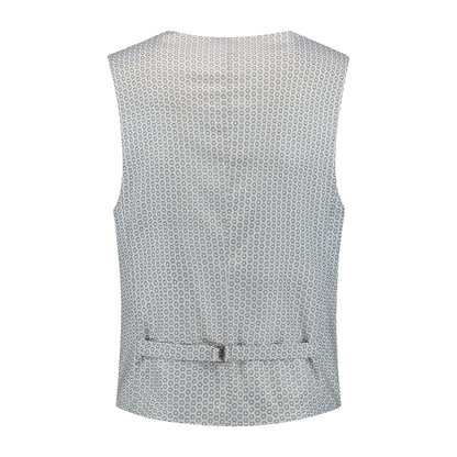 Gilet windowpane grijs, slank gilet met V-hals in grijs windowpane, achteraanzicht.