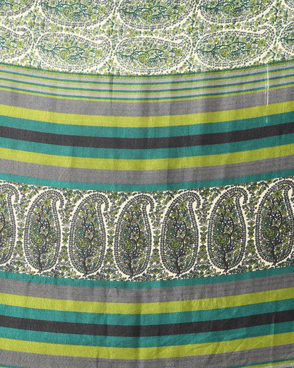 Indiehaat | Kashmiri Silk Printed Saree White & Green