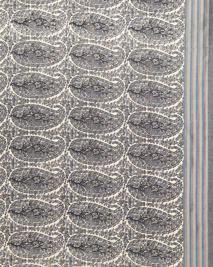 Indiehaat | Kashmiri Silk Printed Saree Grey & Black