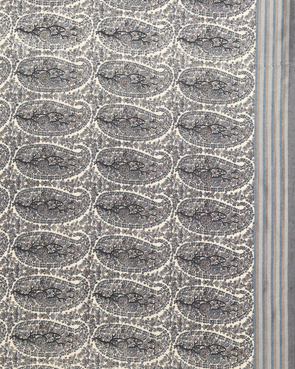 Indiehaat | Kashmiri Silk Printed Saree Grey & Black