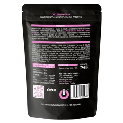Gumă de mestecat WUG Chicle Libid Woman, pentru libido feminin, cu maca, vitamina B6, zinc și seleniu, fără zahăr, 10 buc