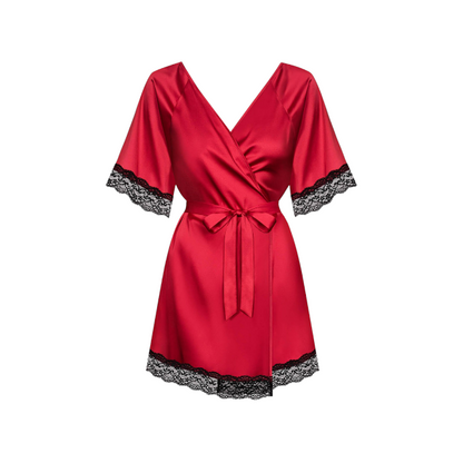 Halat sexy OBSESSIVE Sensuelia, din satin cu dantelă decorativă, culoare negru și roșu, mărime S/M