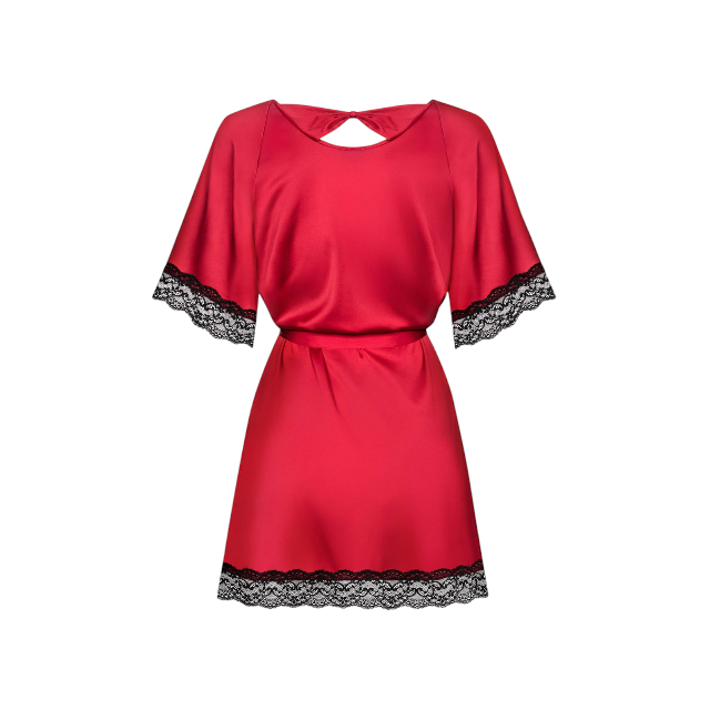 Halat sexy OBSESSIVE Sensuelia, din satin cu dantelă decorativă, culoare negru și roșu, mărime S/M