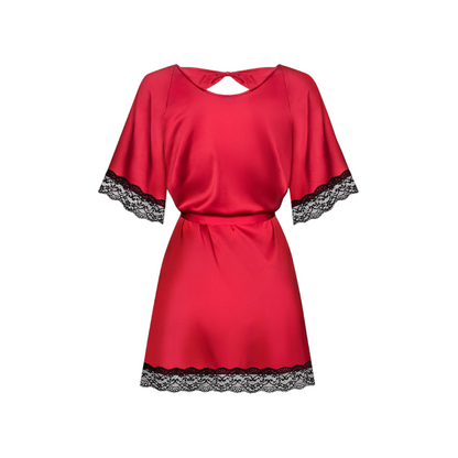 Halat sexy OBSESSIVE Sensuelia, din satin cu dantelă decorativă, culoare negru și roșu, mărime S/M