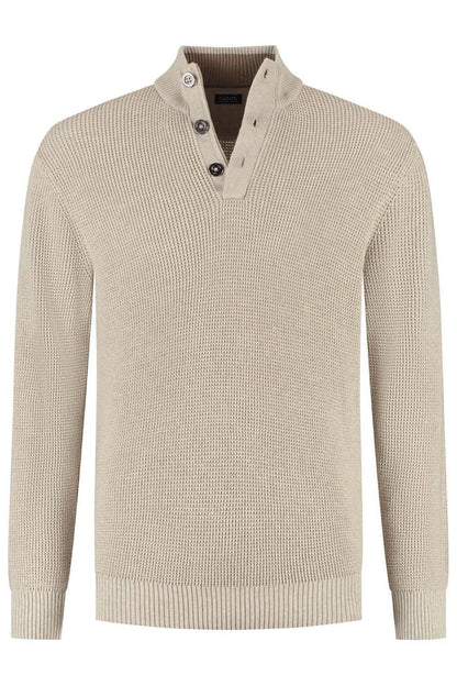 Half zip-knopen structuur ecru. Katoenen trui met knopen en halve ritssluiting in ecru kleur.