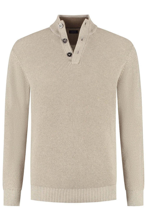 Half zip-knopen structuur ecru. Katoenen trui met knopen en halve ritssluiting in ecru kleur.
