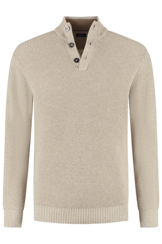 Half zip-knopen structuur ecru. Katoenen trui met knopen en halve ritssluiting in ecru kleur.